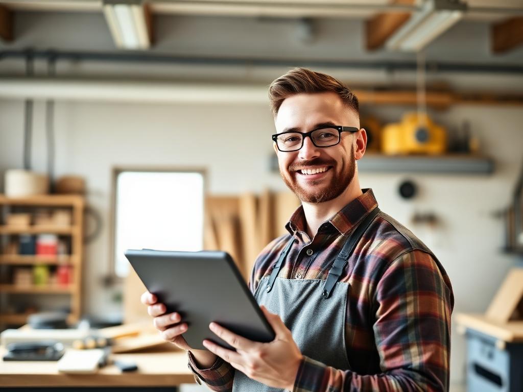 Handwerker mit Tablet